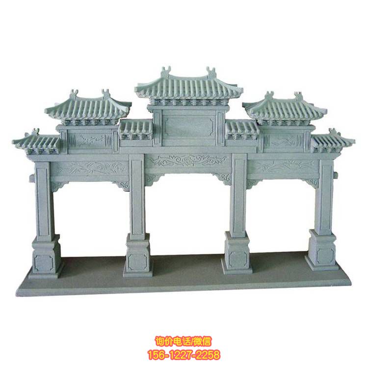 大理石石雕牌坊雕塑，點綴園林美景