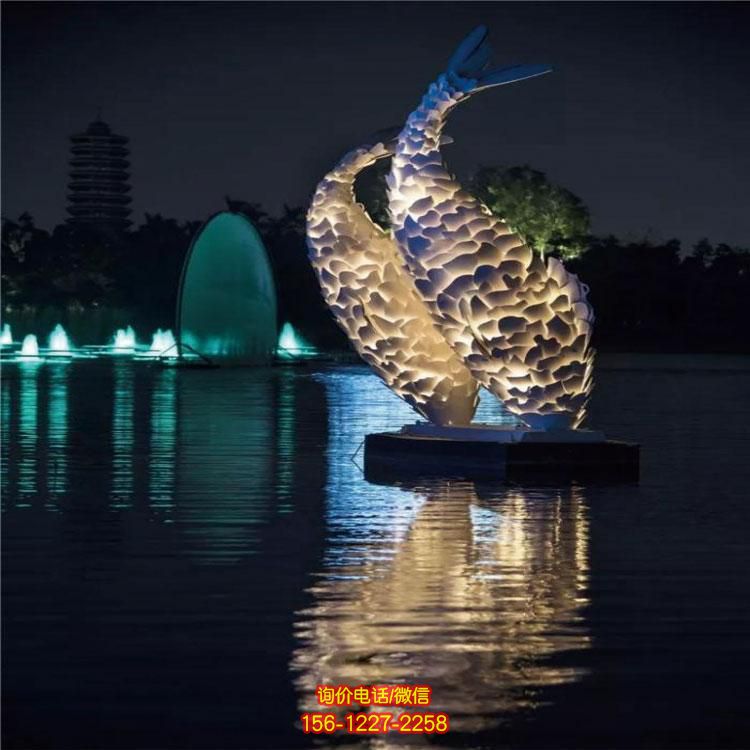 戶外水景不銹鋼發光照明鯨魚雕塑