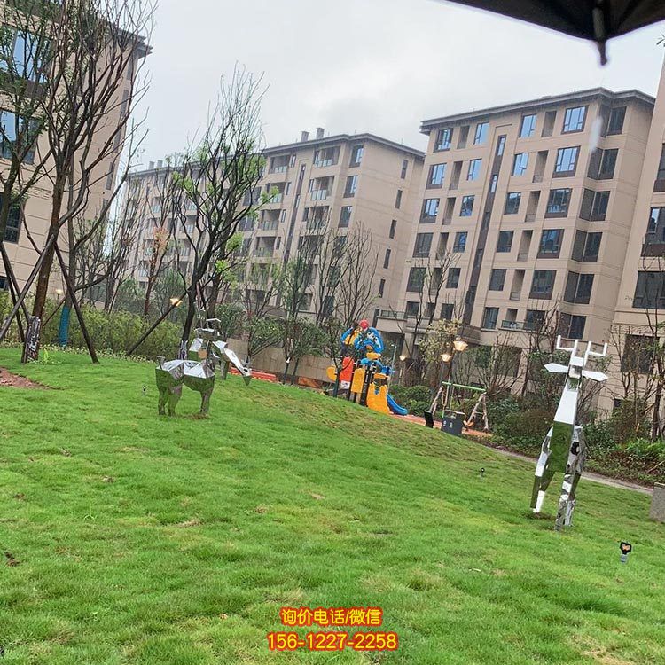 別墅小區園林廣場不銹鋼鏡面幾何創意小鹿擺件