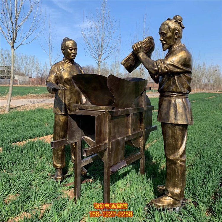 手搖揚(yáng)谷風(fēng)車，民俗人物農(nóng)忙生活雕塑