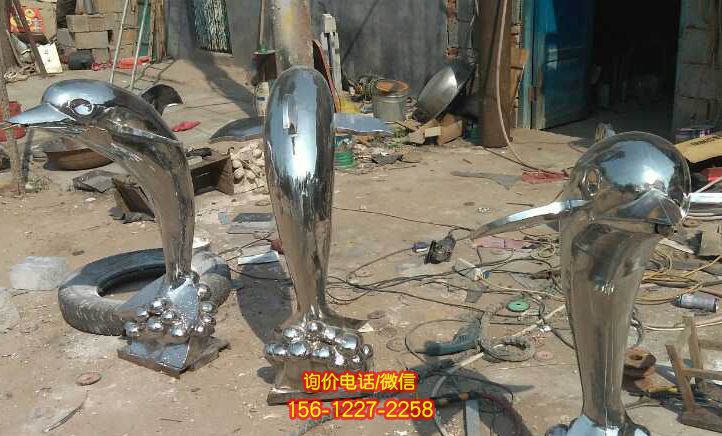 花園三只抽象不銹鋼海豚雕塑 花園三只抽象不銹鋼海豚雕塑