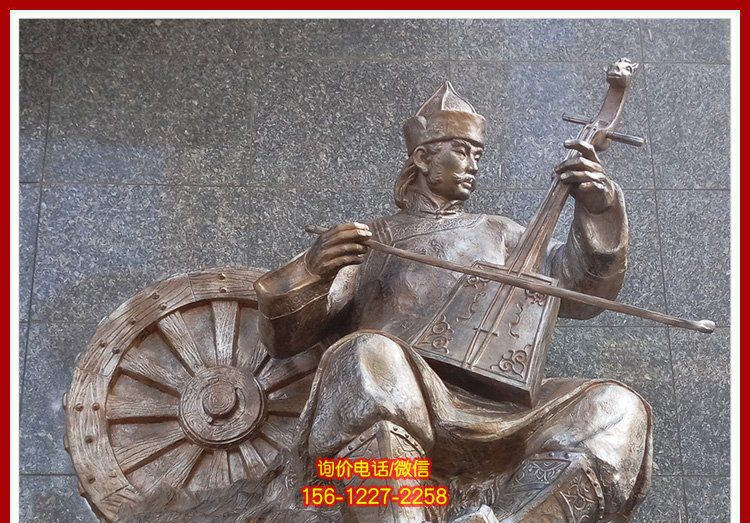 景區戶外一位拉二胡的仿古石雕二胡雕塑