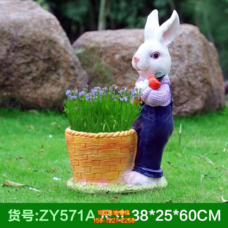 兒童樂園一只帶花籃的玻璃鋼兔子雕塑 兒童樂園一只帶花籃的玻璃鋼兔子雕塑