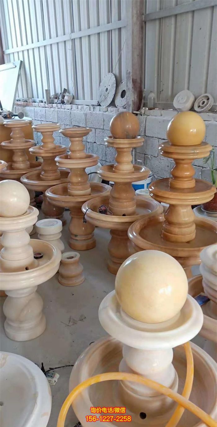 別墅室內晚霞紅雙層風水球噴泉石雕 別墅室內晚霞紅雙層風水球噴泉石雕