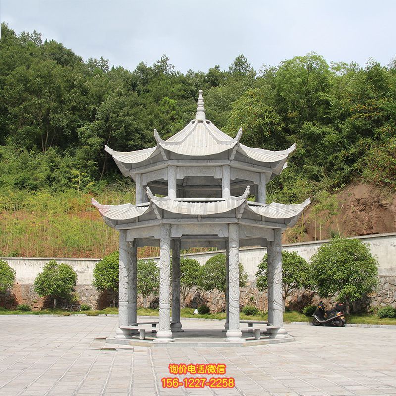 仿古建筑復式斗拱鼎寺院擺放青石雕刻涼亭雕塑 仿古建筑復式斗拱鼎寺院擺放青石雕刻涼亭雕塑