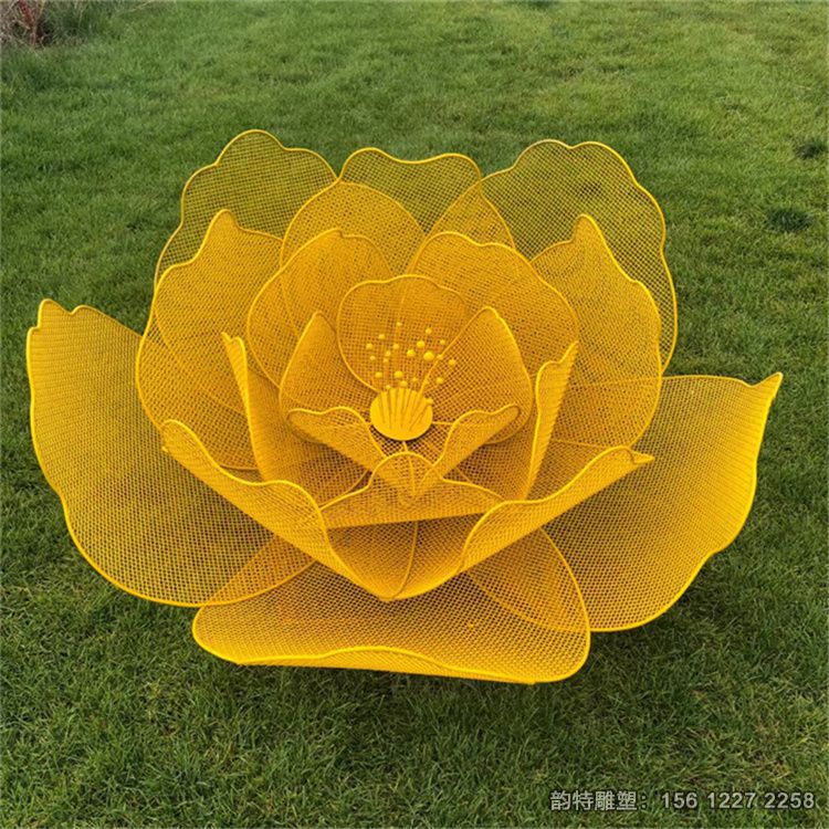 不銹鋼發光花朵雕塑，不銹鋼絲編織花朵雕塑