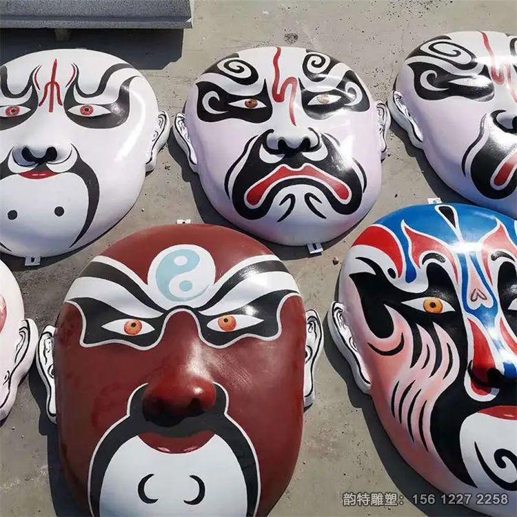 玻璃鋼京劇臉譜雕塑，彩繪戲曲臉譜雕塑加工廠(chǎng)家