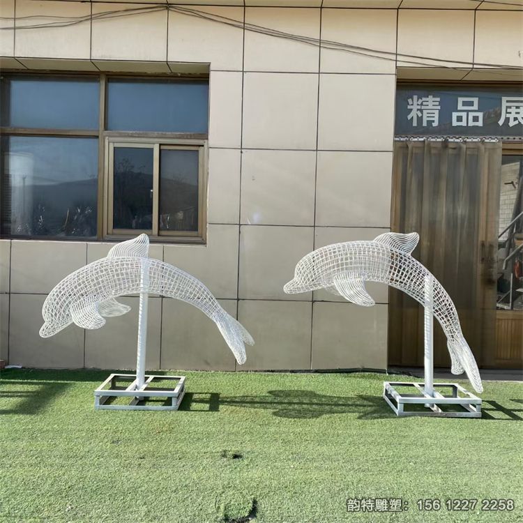 不銹鋼抽象海豚雕塑，鋼絲編織海豚雕塑廠家