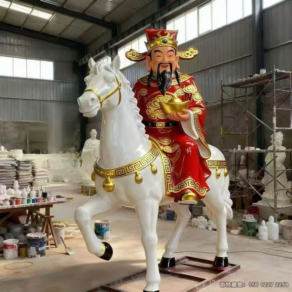 馬上發財雕塑 2026新年吉祥物馬與財神爺造型